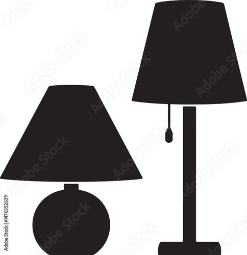 Black table lamp icon, table lamp vector silhouette