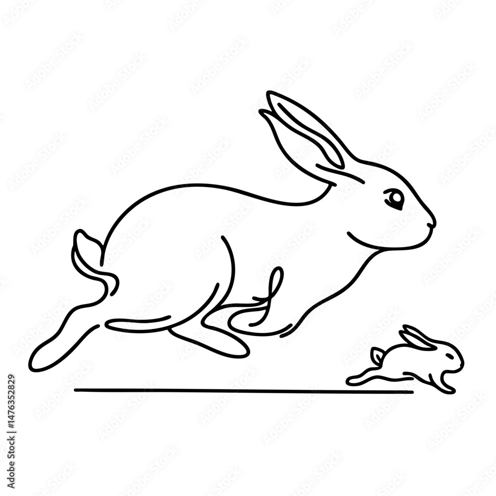 Running Rabbits A Mother and Baby Hare Line Art Running Rabbits A Mother and Baby Hare Line Art