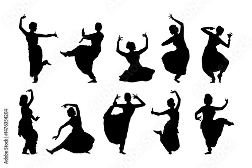 indian dance silhouettes diverse poses