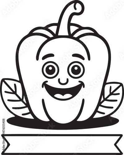A smiling capsicum outline coloring page vector illustration.