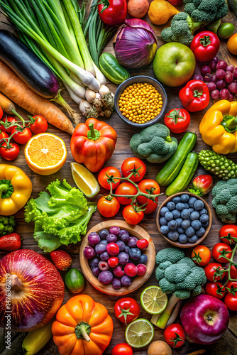 Wallpaper Mural Overhead shot of various fruits and vegetables showcasing vibrant colors and textures Torontodigital.ca