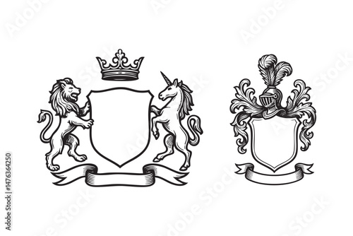 heraldic frame set woodcut engraving vector illustration