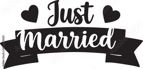 Vintage Just Married Calligraphy Design: Elegant Hand-Drawn Typography with Romantic Floral Accents, Perfect for Wedding Invitations, Marriage Celebrations, Greeting Cards, and Honeymoon Decorations, 