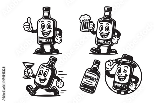 whiskey set funny cartoon mascot vector illustration