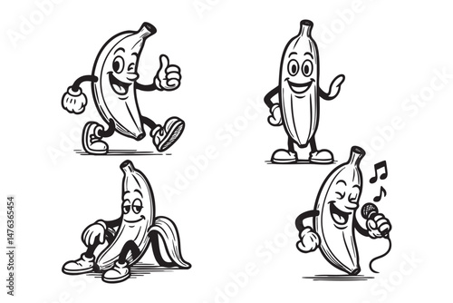 banana set funny cartoon mascot vector illustration