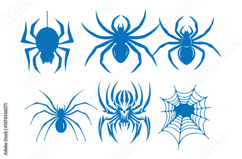 Blue Silhouette of black spider set. unique spider vector icon pack, stylish spider icons vector set. vector illustration
