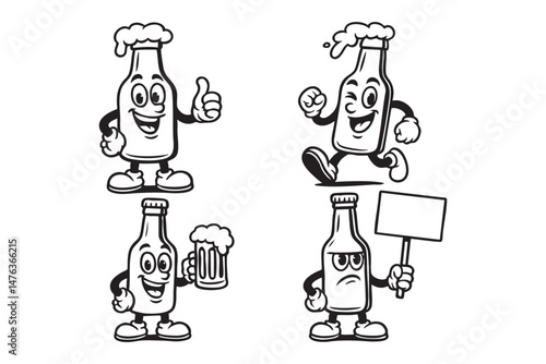 beer bottle funny cartoon set mascot vector illustration
