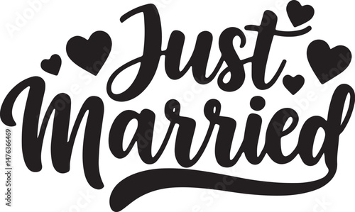 Vintage Just Married Calligraphy Design: Elegant Hand-Drawn Typography with Romantic Floral Accents, Perfect for Wedding Invitations, Marriage Celebrations, Greeting Cards, and Honeymoon Decorations, 