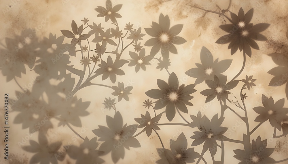 Fototapeta premium Flower Shadows on Light Brown and Cream Color Wall with Subtle Natural Patterns