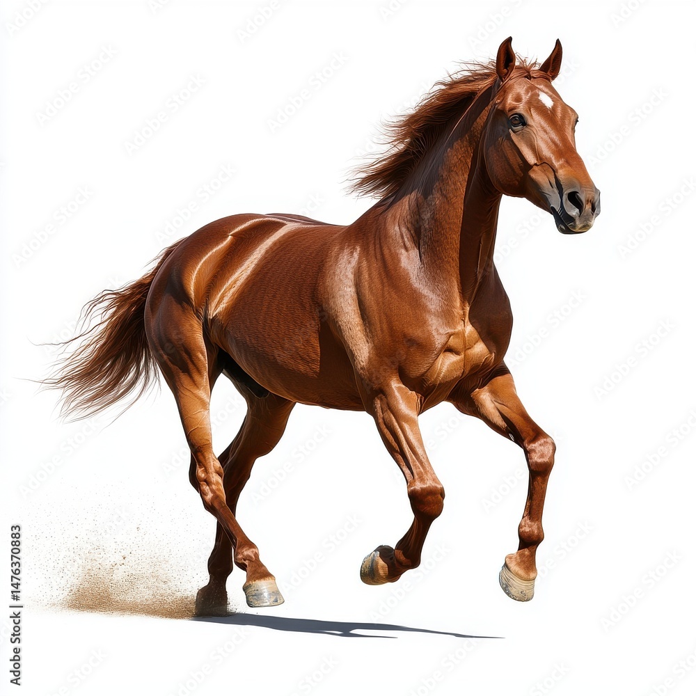 Obraz premium Chestnut Horse Running Against White Background
