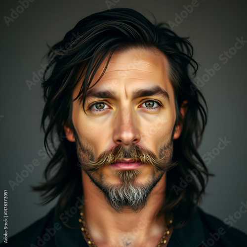 A man with distinctive facial hair and lengthy locks