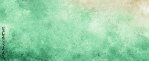 Green background with watercolor texture in abstract vintage pastel green border design with faded textured beige paint color center. High quality