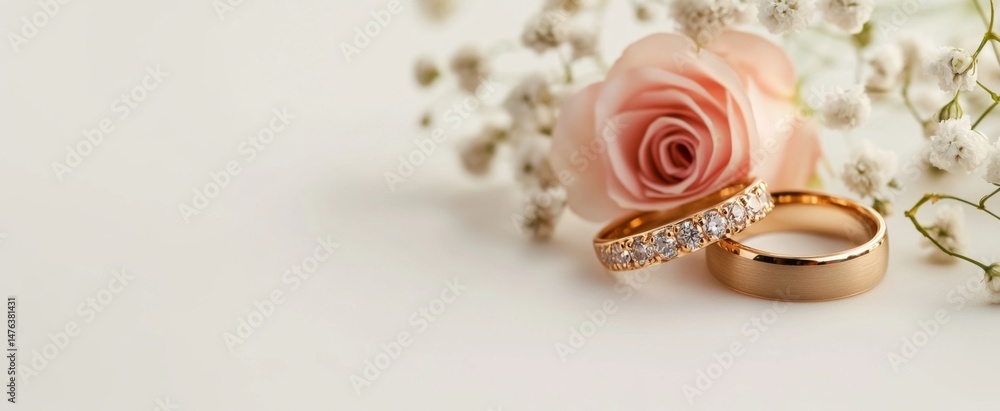 Delicate wedding rings and a blush rose Delicate wedding rings and a blush rose