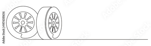 continuous one line art of a car tire drawing. vector illustration

