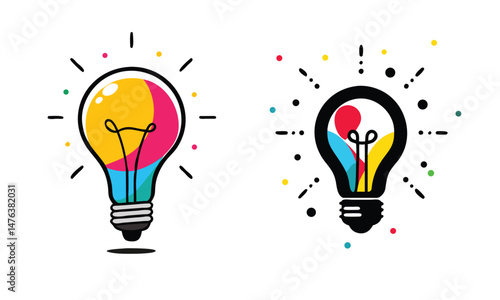 ight bulb icon contrasted with a colorful light bulb icon on a white background