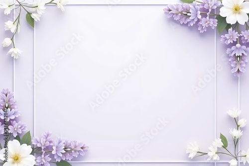 A gentle lilac-toned invitation background with lavender-tinted white florals and light green foliage. 
