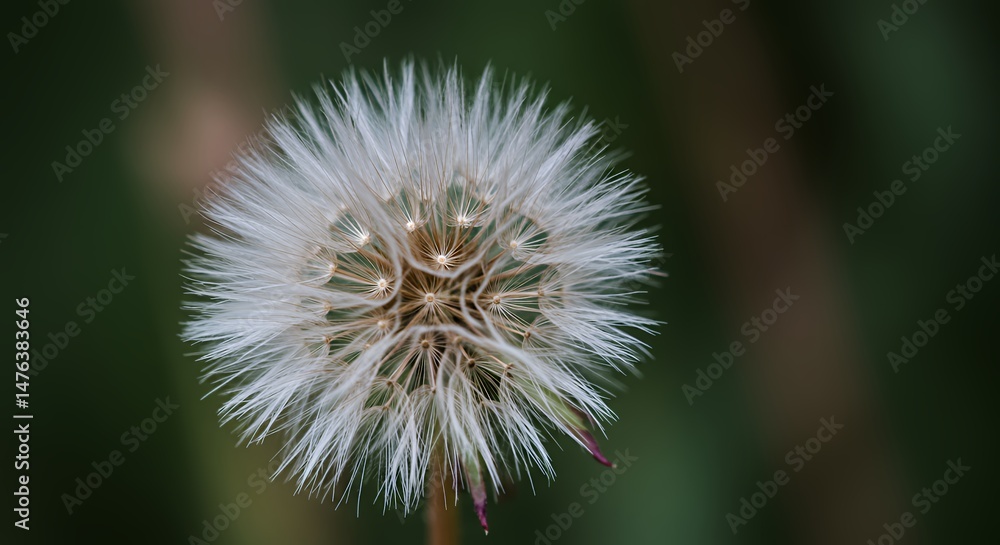 Fototapeta premium Dandelion seed head close up macro photography against dark background