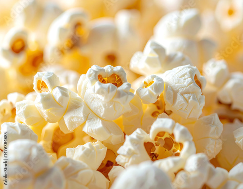 Cuadro en lienzo Close-up of fresh popcorn, showcasing its fluffy texture and golden-yellow hue,