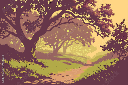 57 photorealistic, lush forest pathway, dense foliage, warm lighting, vivid colors, intricate details, mesmerizing depth of field, magical atmosphere, enchanting scene, captivating landscape, dreamlik