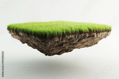 Wallpaper Mural Floating Island with Green Grass and Earthy Soil on White Background Studio Shot Close Up Nature Concept Torontodigital.ca