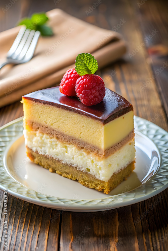 Close-up shot of a slice of cake on a plate for indulgent dessert photography Close-up shot of a slice of cake on a plate for indulgent dessert photography