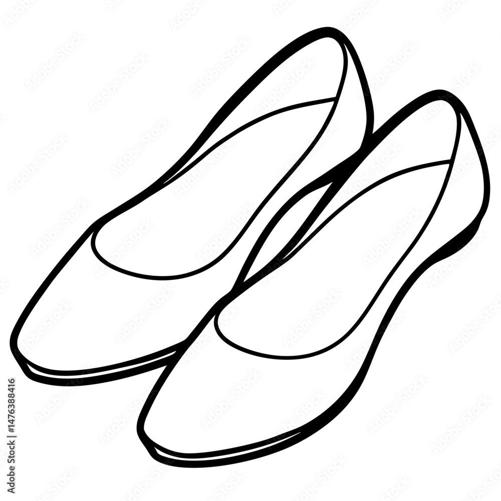 Black Ballet Flats Silhouette Vector on White Background Black Ballet Flats Silhouette Vector on White Background