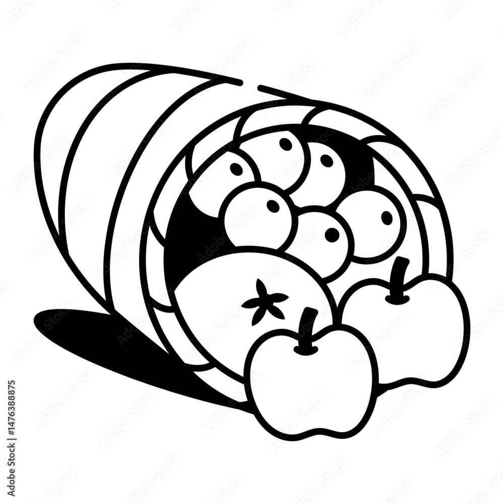 Obraz premium Drawing style icon depicting cornucopia filled with fruits 