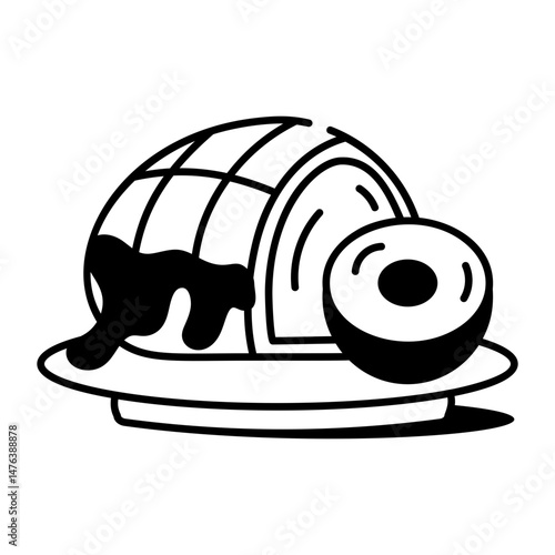 Hand drawn icon showing cooked honey ham  

