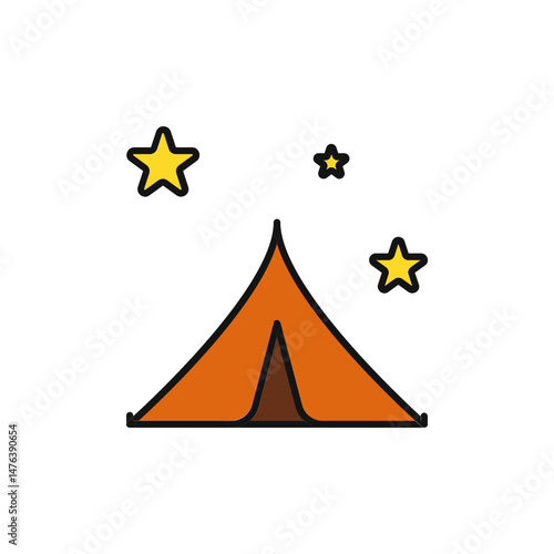 Adventure Tent Icon with Starry Night Background.
