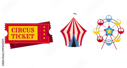 circus elements. circus ticket, circus tent.
