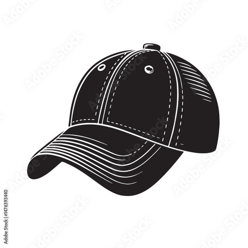 Baseball Cap Silhouette line art vector illustration on white background