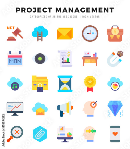 Project Management. Flat icons Pack. vector illustration.