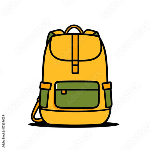 Yellow Green Backpack Icon Illustration Design Travel Bag School Bag Adventure Hiking Camping Journey Stylish Modern Flat Vector Graphic Image for Website App Mobile UI UX Design Template art trip    