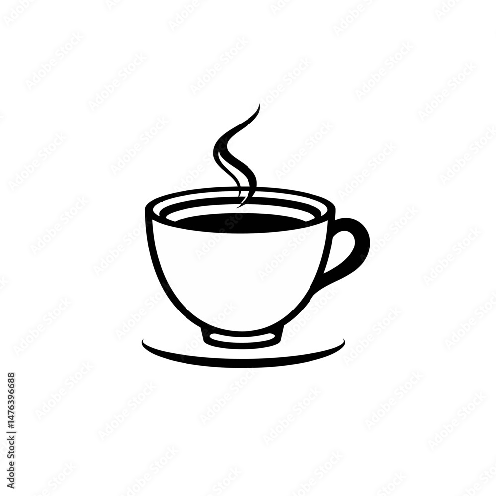 Obraz premium Simple Hot Coffee Cup Illustration Design Graphic Hot Beverage Drink Icon Minimalist Style Black White Coffee Mug Tea Espresso Cafe Menu Restaurant Breakfast Morning Energy Caffeine Steam Warm Cozy 