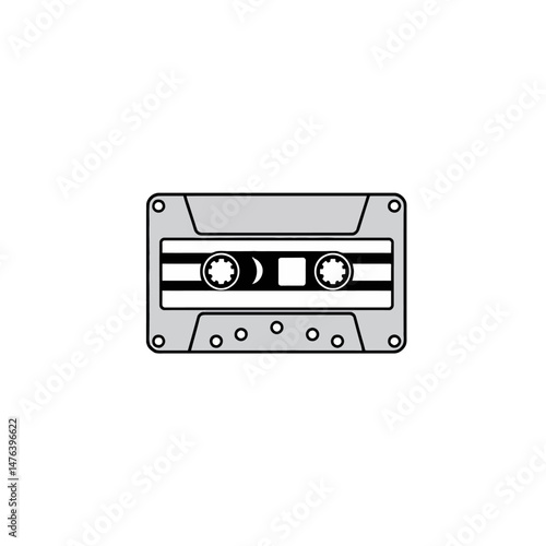 Vintage Cassette Tape Design Retro Music Audio Graphic Element Illustration Stylish Minimalist Black White Grey Color Palette Simple Elegant Design Perfect for Nostalgia Themed Projects Digital       