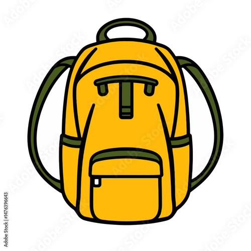 Yellow Backpack Illustration Travel Bag Design School Bag Adventure Hiking Backpacking Equipment Outdoor Gear Classic Style Simple Vector Graphic Tourist Backpacker Accessory bagpack travelbag        