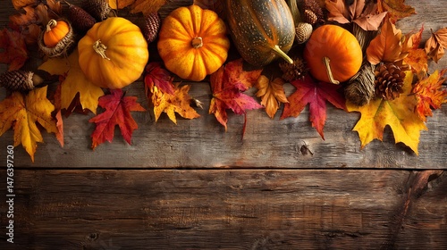 Vibrant fall background with colorful autumn leaves pumpkins and rustic wooden textures evoking the essence of the season overlay cut out on isolated transparent removed background