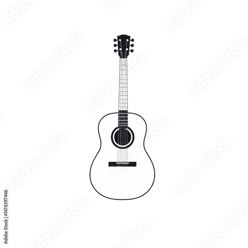 Acoustic Guitar Simple Black and White Design Elegant Musical Instrument Illustration Vector Graphic Design Classical Music Songwriter Musician Art Perfect for Website Blog Social Media Postcard Print