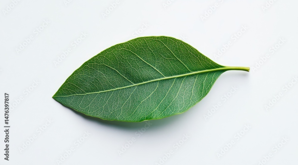 Obraz premium Single, vibrant green leaf on white