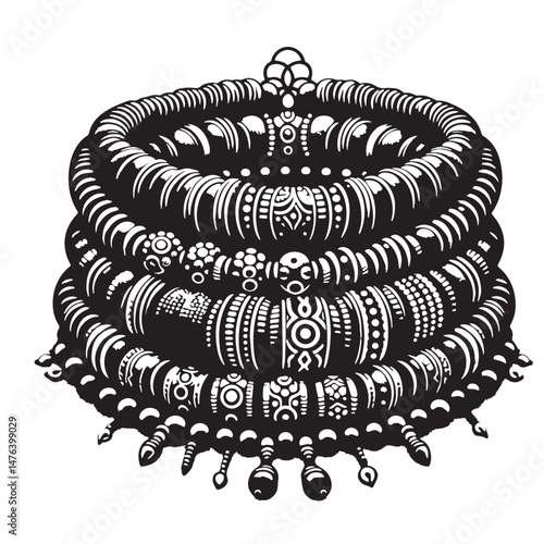 Beaded Bracelets Silhouette line art vector illustration on white background