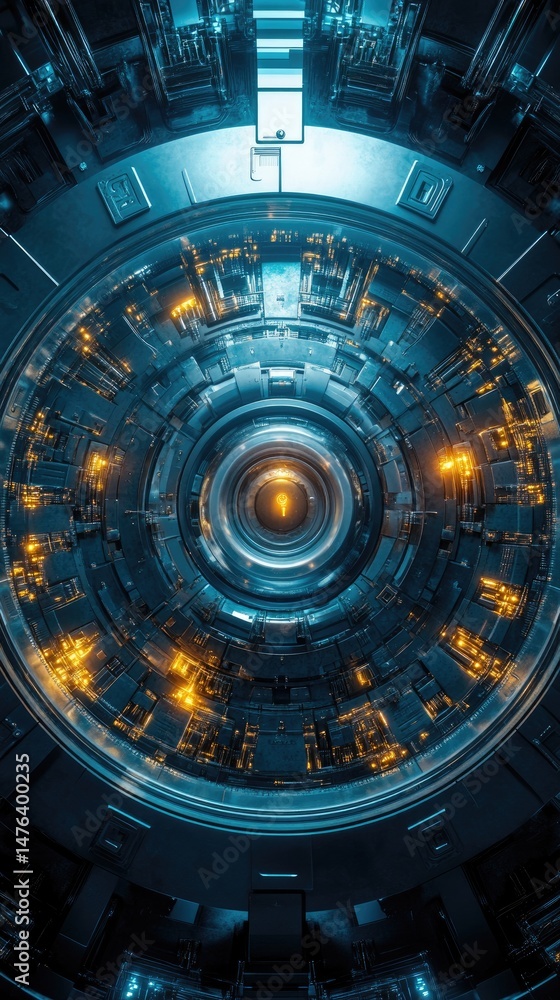 Fototapeta premium Intricate, futuristic technological circular structure.