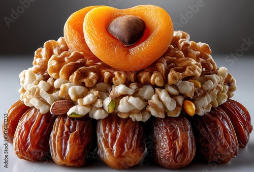 Colorful Assortment of Nut and Dried Fruit Arrangement Perfect for Healthy Snack Ideas or Decorative Food Presentations