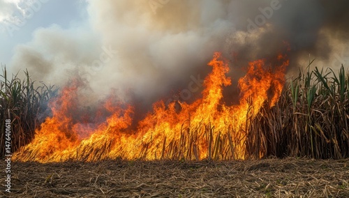 Wallpaper Mural Sugarcane Field Fire: A Burning Landscape Torontodigital.ca