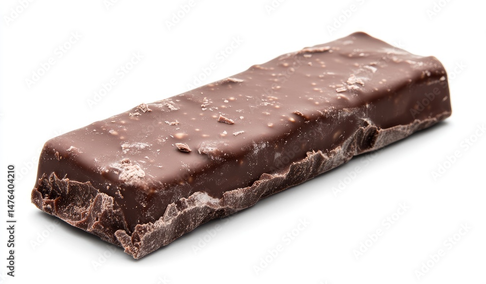 Chocolate energy bar, coated in dark chocolate, with visible texture and slightly cracked surface Chocolate energy bar, coated in dark chocolate, with visible texture and slightly cracked surface