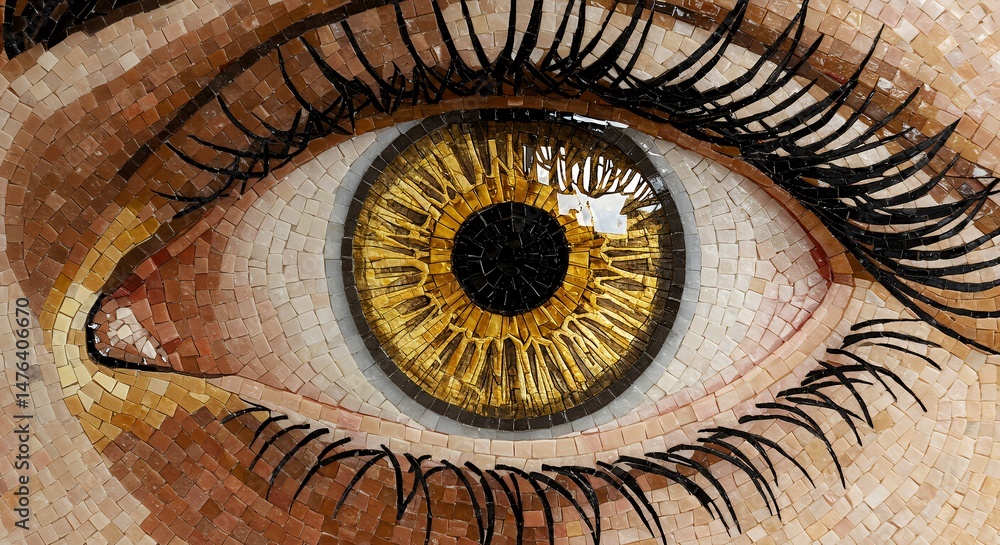 Mosaic human eye with golden iris and long lashes Mosaic human eye with golden iris and long lashes