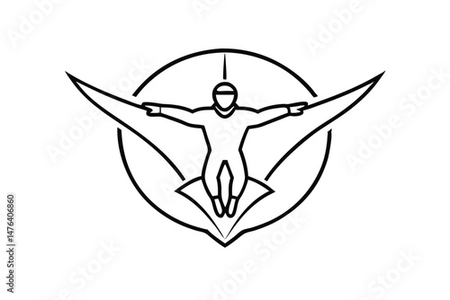 Dynamic Skydiving Logo with Monoline Adventure Illustration
