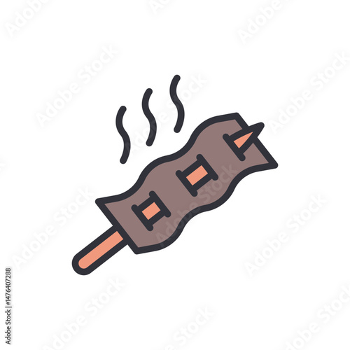 Grilled Meat Skewer Illustration With Steam For Culinary Designs