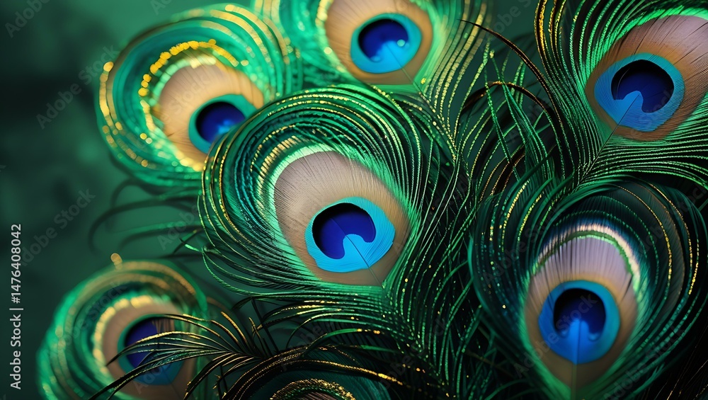 Obraz premium Colorful beautiful peacock tail ,Bright colorful feathers, peacock feather pattern background.