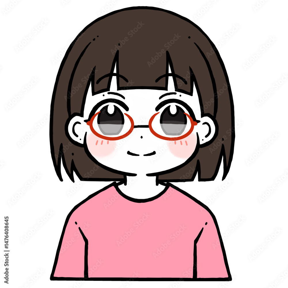 Obraz premium 微笑む眼鏡の女の子のイラスト
