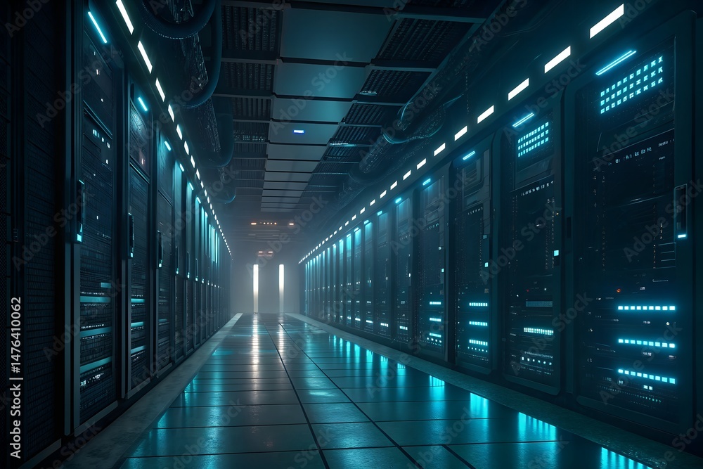 Fototapeta premium Exploring the Future AI-Generated Image of a Modern Server Room